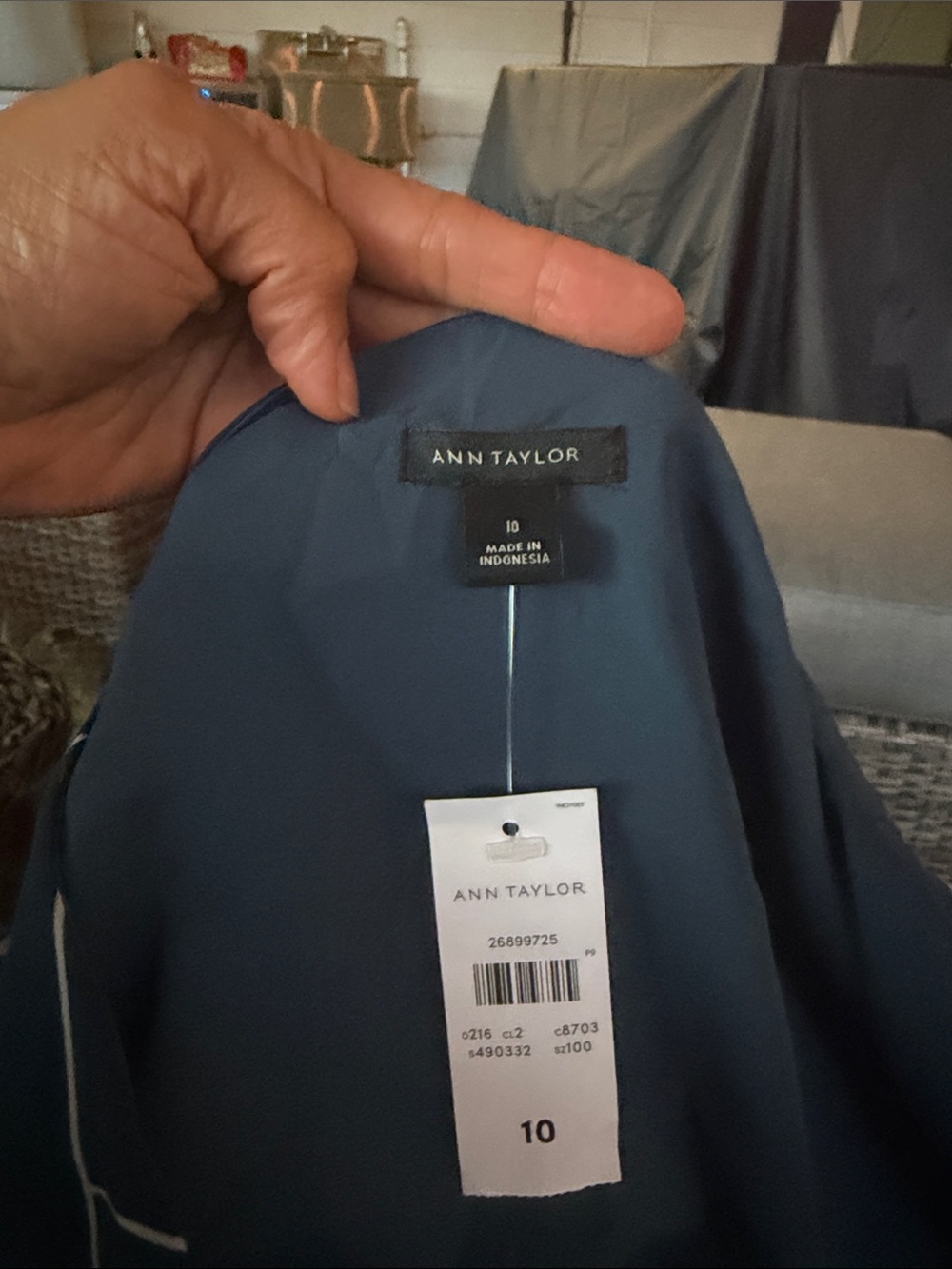Ann Taylor Navy Pleated Midi Dress with Abstract Cream Lines - Picture 3 of 3